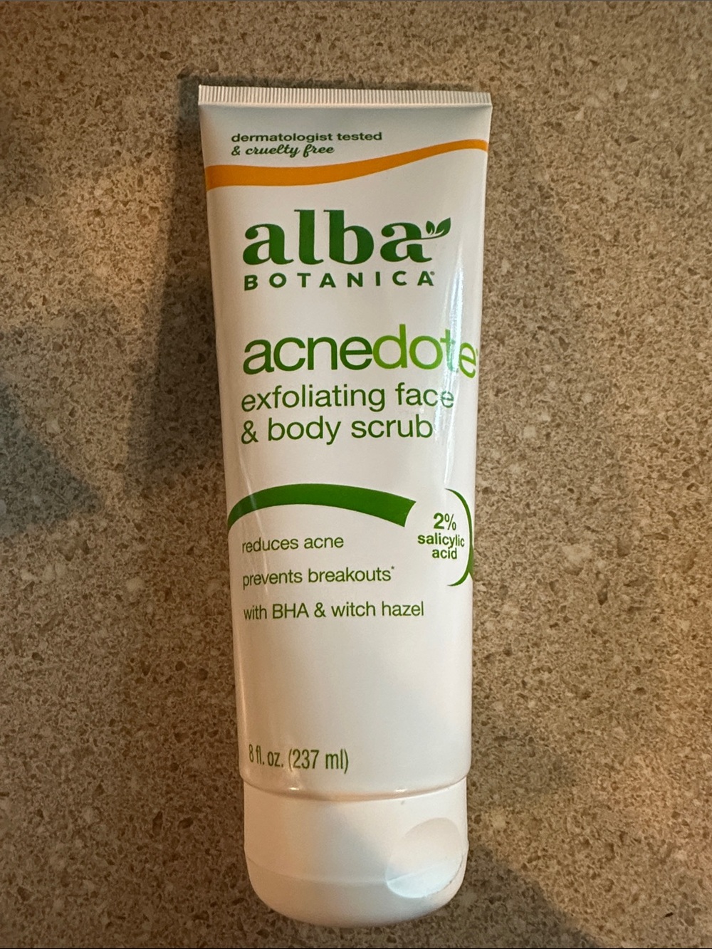 Alba Botanica Acnedote Exfoliating Face & Body Scrub - White with Green Accents